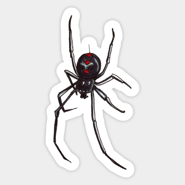 Black Widow Spider Decending Sticker by Amanda-Courtney